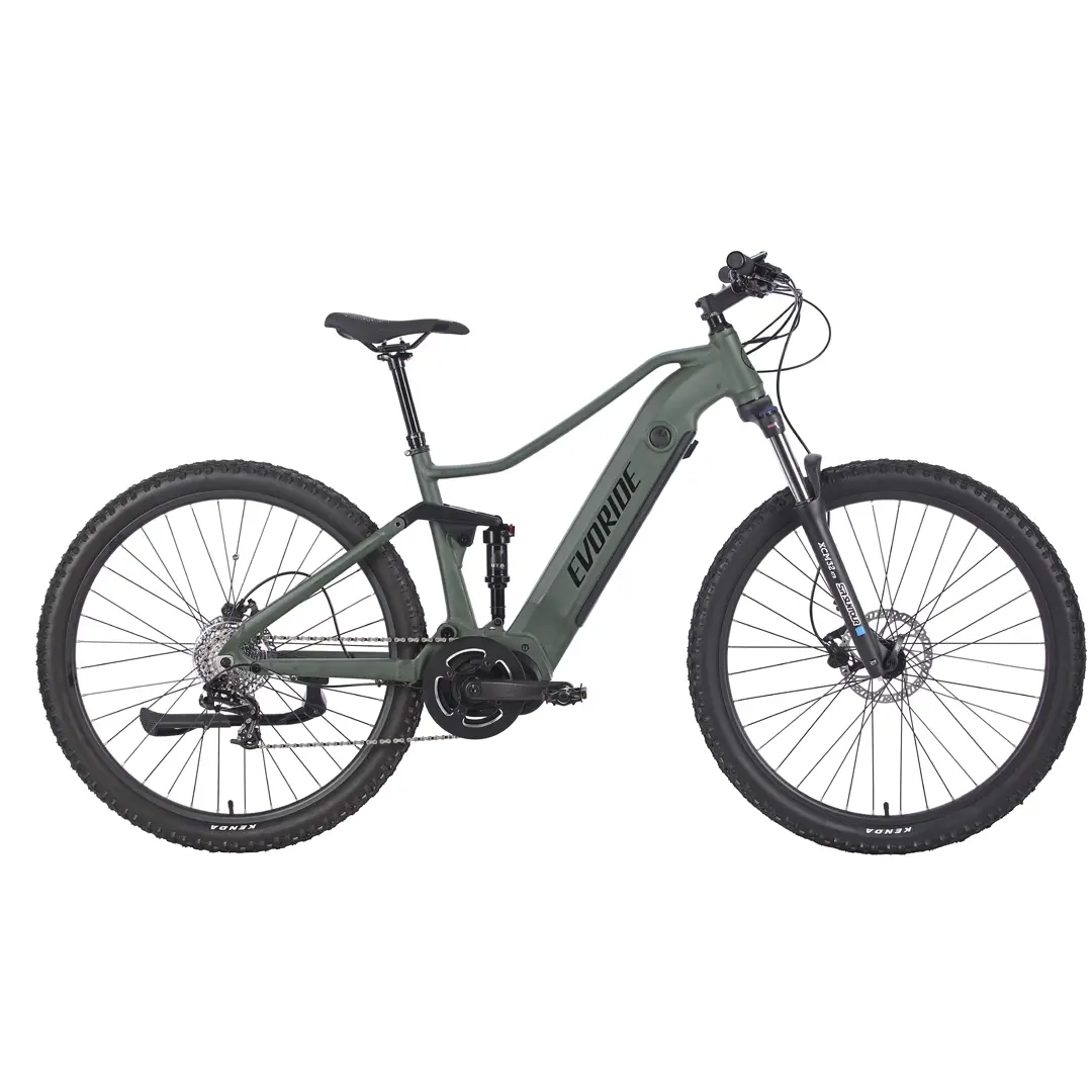 Evoride fulldempet elsykkel — svart full-suspension sykkel for krevende terreng