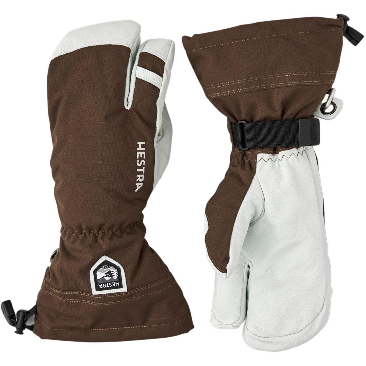 Hestra Army Leather Heli Ski 3-finger skihansker i espresso-farget impregnert geiteskinn