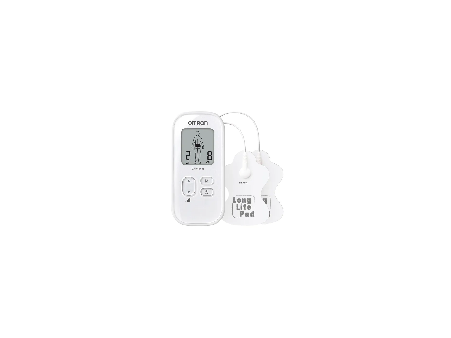 Omron E3 Intense TENS-apparat med ledninger og elektrodeputer