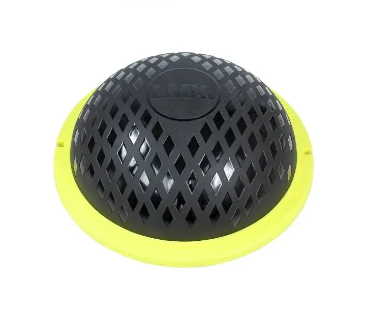 LMX. Balance Dome balansetrener i sort og gul farge med flat og kuppelside