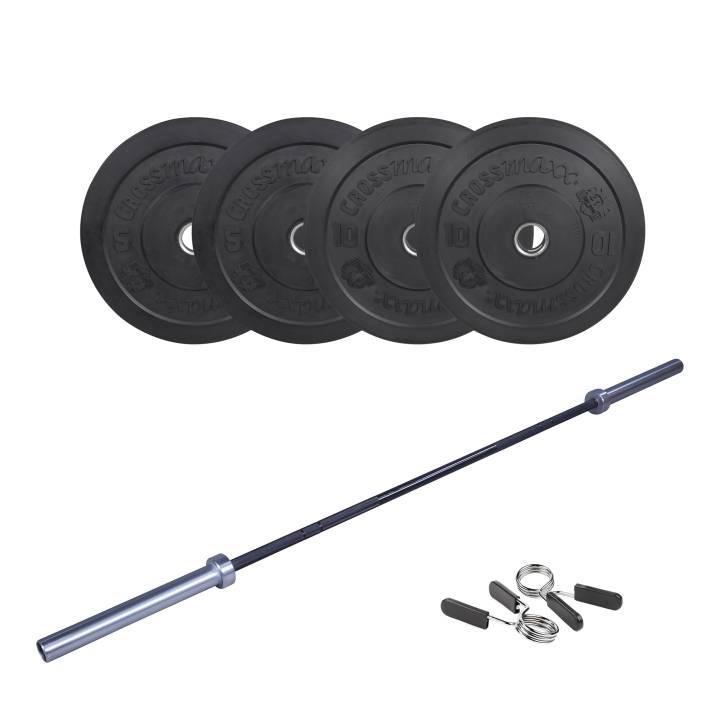 Crossmaxx CF vektstang sett med 15 kg stang og sorte bumperplater
